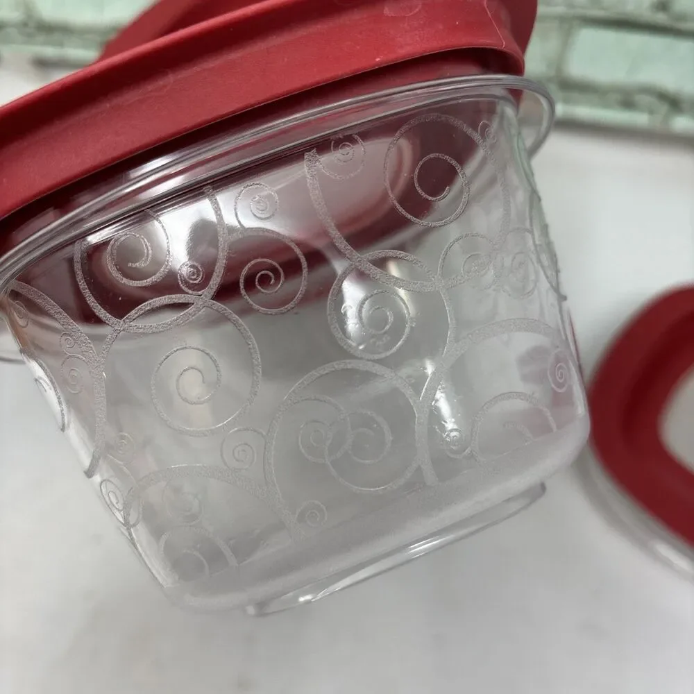 Rubbermaid Premier Storage Containers Red Lids W/ Swirls 2 C & 1.25 C 8 Pieces